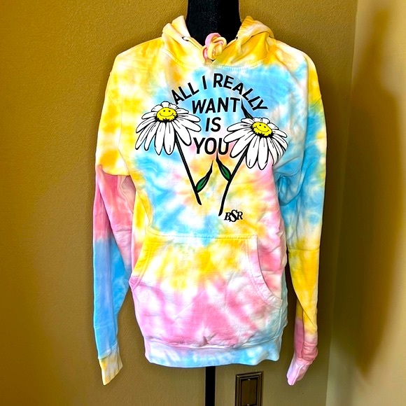 BY SAMII RYAN pastel tie dyed hoodie sweatshirt with smiling daisy small xlarge - Picture 3 of 16